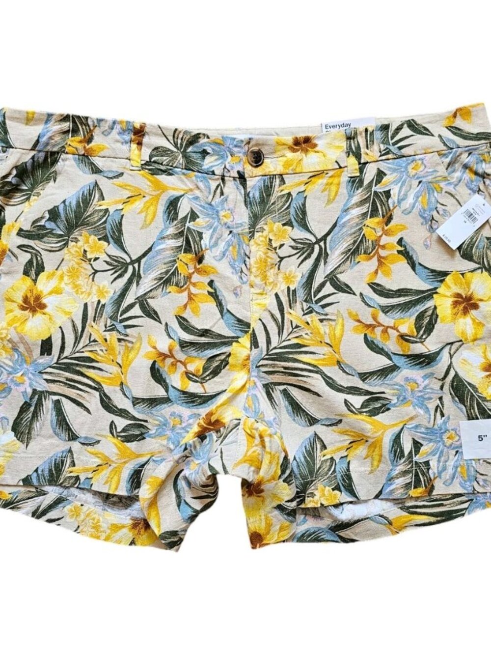 NWT Old Navy Mid-Rise Linen-Blend Shorts 5-inch inseam Sz 4 Khaki Yellow Green